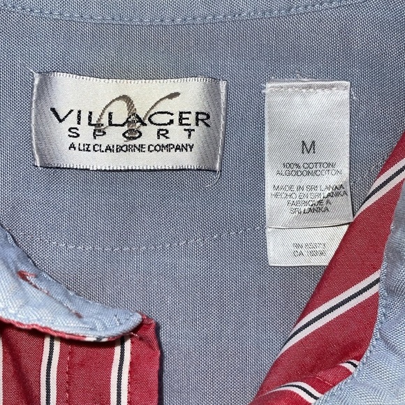 Vintage Villager Sport Tailored Button Down Red Oxford Stripe Preppy Retro Sz M - Picture 8 of 9